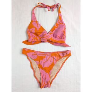 Speedo Pink Floral Bikini 2 Piece Bathing Suit Padded Women's 10